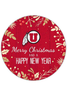 Utah Utes Merry Christmas and New Year Circle Sign - Red