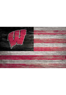 Wisconsin Badgers Distressed Flag 11x19 Sign - Red