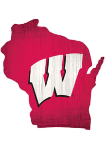 Wisconsin Badgers State Cutout Sign - Red