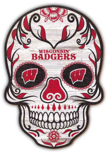 Wisconsin Badgers 12 Inch Sugar Skull Sign - Red