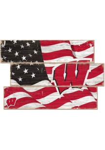 Wisconsin Badgers Flag 3 Plank Sign - Red
