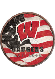 Wisconsin Badgers Flag 16 Inch Barrel Top Sign - Red