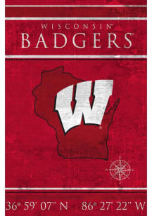 Wisconsin Badgers Coordinates 17x26 Sign - Red