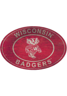 Wisconsin Badgers 46 Inch Heritage Oval Sign - Red