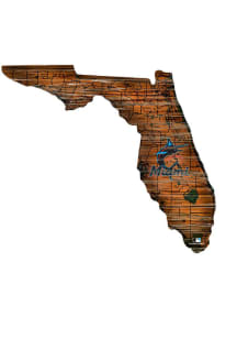 Miami Marlins Distressed State 24 Inch Sign - Brown
