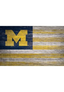 Michigan Wolverines Distressed Flag 11x19 Sign - Blue