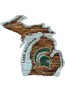 Michigan State Spartans Distressed State 24 Inch Sign - Brown