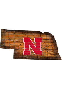 Nebraska Cornhuskers Distressed State 24 Inch Sign - Brown