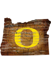 Oregon Ducks Distressed State 24 Inch Sign - Brown