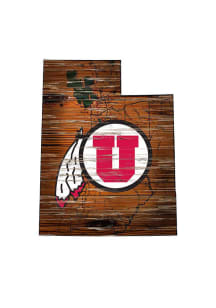 Utah Utes Distressed State 24 Inch Sign - Brown