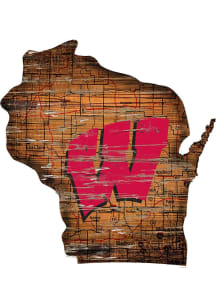 Wisconsin Badgers Distressed State 24 Inch Sign - Brown