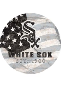 Chicago White Sox Team Color Flag 12 Inch Circle Sign - Black