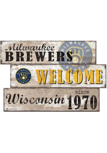 Milwaukee Brewers Welcome 3 Plank Sign - Navy Blue