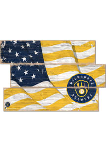 Milwaukee Brewers Flag 3 Plank Sign - Navy Blue