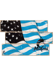 Miami Marlins Flag 3 Plank Sign - Blue