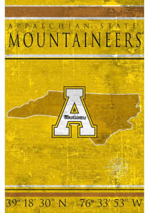 Appalachian State Mountaineers Coordinates 17x26 Sign - Black