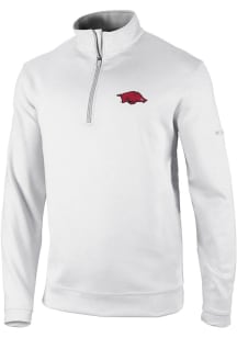 Columbia Arkansas Razorbacks Mens White Heat Seal Omni Wick Wickhams Hills Long Sleeve Qtr Zip Pul..