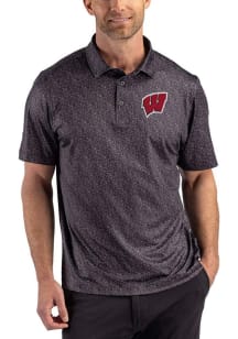 Cutter and Buck Wisconsin Badgers Mens Black Fern Short Sleeve Polo