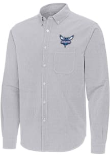 Antigua Charlotte Hornets Mens Ash Porter Long Sleeve Dress Shirt