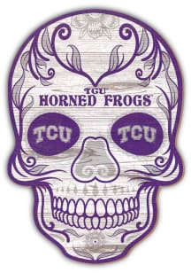 TCU Horned Frogs 12 inch Sugar Skull Sign - Purple
