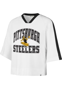 47 Pittsburgh Steelers Womens White Big Overarch Short Sleeve T-Shirt