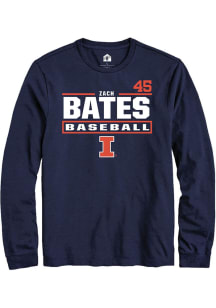 Zach Bates Illinois Fighting Illini Navy Blue NIL Stacked Box Long Sleeve Player T Shirt