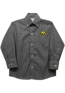 Vive La Fete Iowa Hawkeyes Youth Black Gingham Long Sleeve Polo
