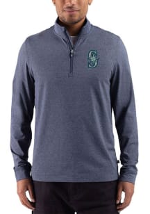 Cutter and Buck Seattle Mariners Mens Navy Blue Team Adapt Long Sleeve Qtr Zip Pullover