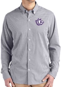 Cutter and Buck TCU Horned Frogs Mens Black Vault Gingham LS Woven Long Sleeve Dress Shirt