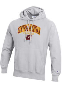 Champion Central Michigan Chippewas Mens Ash Arch Mascot Logo Reverse Weave Long Sleeve Hoodie