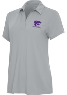 Antigua K-State Wildcats Womens Ash Baseball Era Short Sleeve Polo Shirt