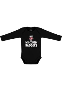 Wisconsin Badgers Baby Black Playful Design Long Sleeve One Piece