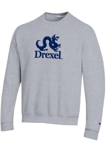 Champion Drexel Dragons Mens Grey Versa Twill Academic Dragon Long Sleeve Crew Sweatshirt