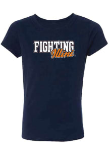 Summit Sportswear Illinois Fighting Illini Girls Navy Blue Embellished Logo Short Sleeve Fashion T..