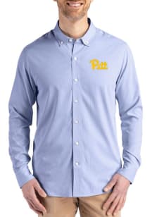 Cutter and Buck Pitt Panthers Mens Blue Confidence Pinstripe Long Sleeve Dress Shirt