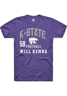 Will Kemna K-State Wildcats Purple Football NIL Arch Logo Short Sleeve Player T Shirt