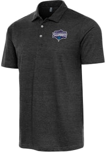 Antigua Greensboro Swarm Mens Black Heather Peak Short Sleeve Polo