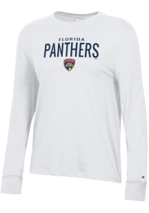 Champion Florida Panthers Womens White Mascot Logo Core LS Tee