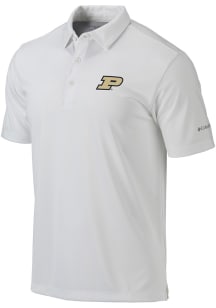 Columbia Purdue Boilermakers Mens White Heat Seal Omni Wick Drive Short Sleeve Polo
