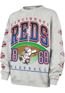 47 Cincinnati Reds Womens Grey Go Big Crew Sweatshirt