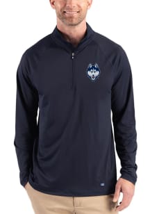 Cutter and Buck UConn Huskies Mens Navy Blue Prospect Epic Confidence Long Sleeve Qtr Zip Pullover
