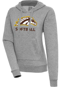 Antigua Western Michigan Broncos Womens Grey Heather Softball  Victory Hooded Sweatshirt
