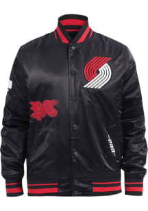Pro Standard Portland Trail Blazers Mens Black Old English Satin Light Weight Jacket