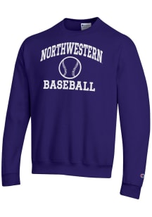 Champion Northwestern Wildcats Mens Purple Baseball Icon Powerblend Long Sleeve Crew Sweatshirt