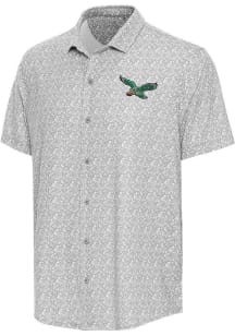 Antigua Philadelphia Eagles Mens Grey Retro Lianthus Short Sleeve Dress Shirt