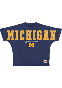 Pressbox Michigan Wolverines Womens Navy Blue Flannigan Short Sleeve T-Shirt