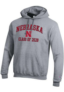Champion Nebraska Cornhuskers Mens Grey Font Class of 2028 Powerblend Long Sleeve Hoodie