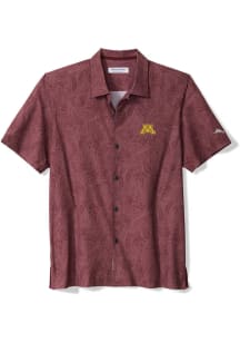 Tommy Bahama Minnesota Golden Gophers Mens Maroon Saltwater Fronds Short Sleeve Dress Shirt