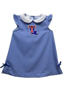 Vive La Fete Louisiana Tech Bulldogs Toddler Girls Blue Gingham Short Sleeve Dress