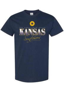Kansas Womens Navy Blue Sunflower State Short Sleeve T-Shirt